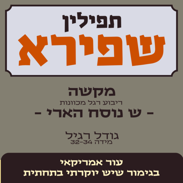 תפילין שפירא -מקשה, ריבוע רגל מכוונות - עור אמריקאי בגימור שיש