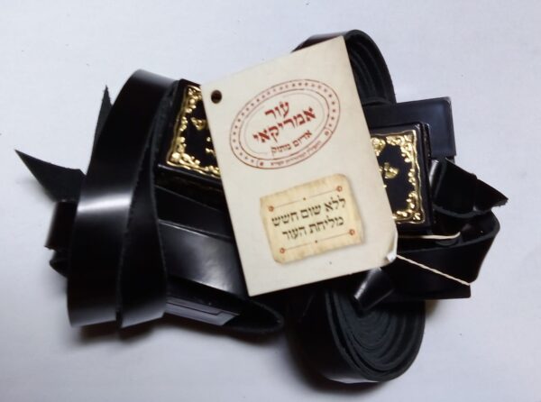 ⁦תפילין חב"ד מהודרות בהמה גסה | ריבוע רגל מכוונות - עור אמריקאי בגימור שיש - פרשיות תפילין מהודרות ורצועות עבודות יד 15 מ"מ⁩ – תמונה ⁦2⁩