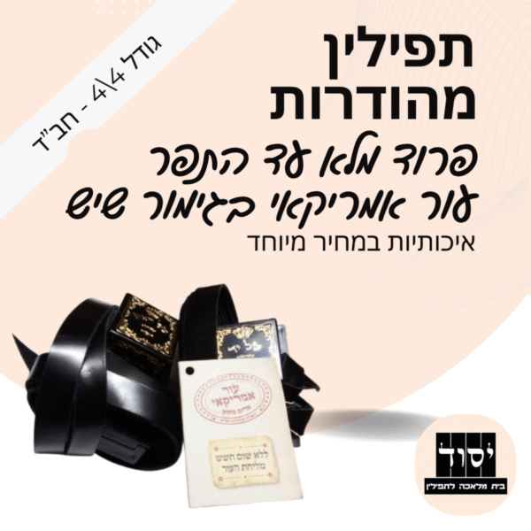 תפילין חב"ד גדולות 4 על 4 מהודרות בהמה גסה | פרוד מלא עד התפר - עור אמריקאי בגימור שיש עם פרשיות תפילין מהודרות ורצועות עבודות יד עבות 15 מ"מ