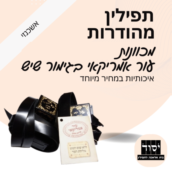 תפילין בהמה גסה מהודרות בנוסח אשכנזי | מכוונות - עור אמריקאי בגימור שיש עם פרשיות תפילין מהודרות ורצועות עבודות יד עבות 15 מ"מ)