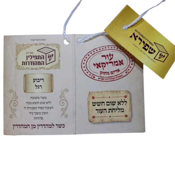 ⁦בתי תפילין 4 על 4 חב"ד מהודרות במיוחד + בתי פלסטיק להגנה -  בהמה גסה ריבוע רגל עור אמריקאי בגימור שיש - תפילין שפירא⁩ – תמונה ⁦4⁩